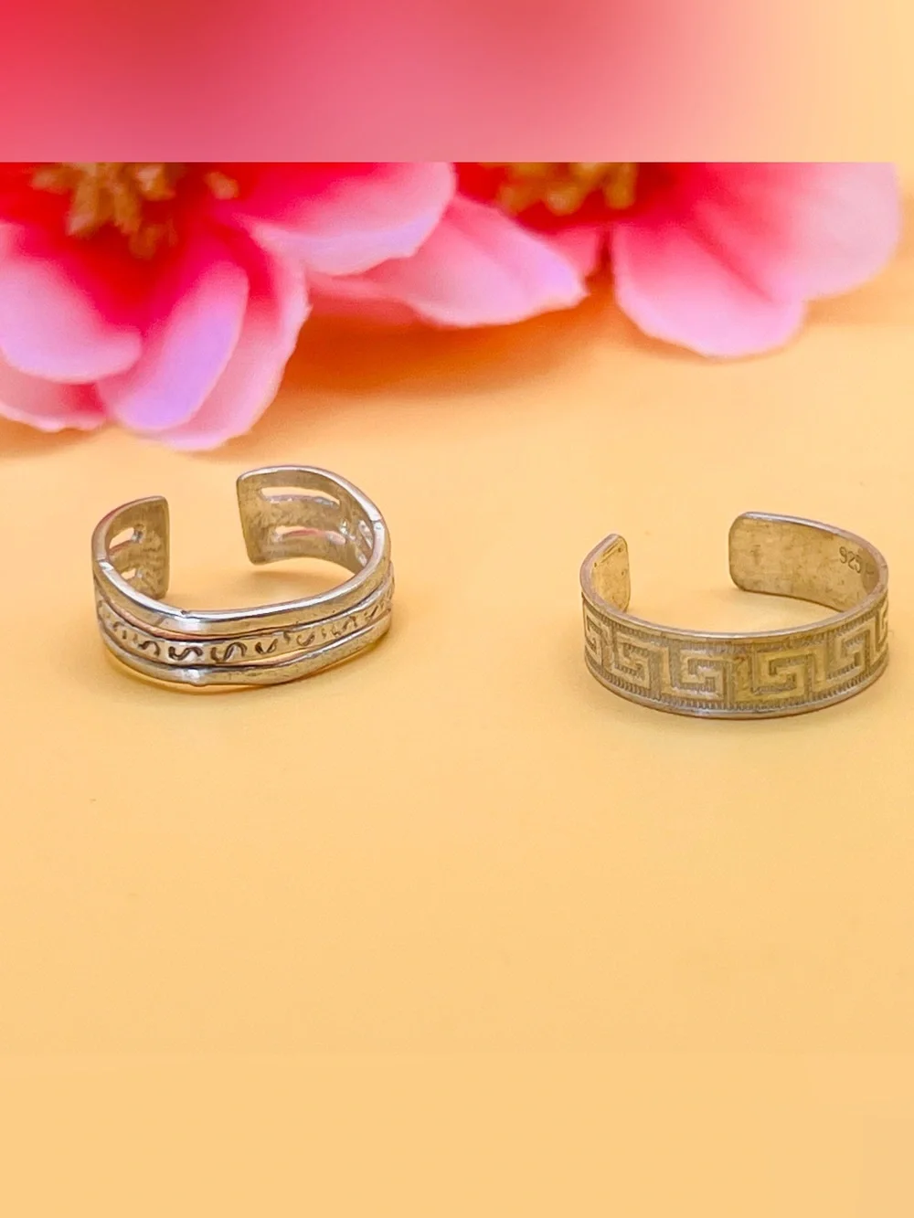 Sterling-Style Adjustable Silver Toe Rings Set of TWO- Silver